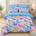 Lenjerie de pat 3D, 6 piese, inimioare și acadele, multicolor pastel