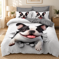 Lenjerie de pat 3D, 6 piese, bulldog francez, alb și gri