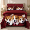 Lenjerie de pat 3D, 6 piese, căței corgi, grena