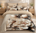 Lenjerie de pat 3D, 6 piese, flori crem, bej