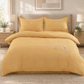 Lenjerie de pat cu broderie florală, 6 piese, galben muștar