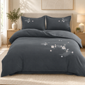 Lenjerie de pat cu broderie florală, 6 piese, gri antracit