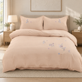 Lenjerie de pat cu broderie florală, 6 piese, piersică deschis
