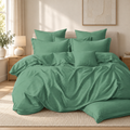 Lenjerie de pat damasc, 6 piese, 2 persoane, verde salvie