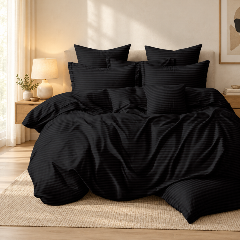 Lenjerie de pat damasc, 6 piese, 2 persoane, negru