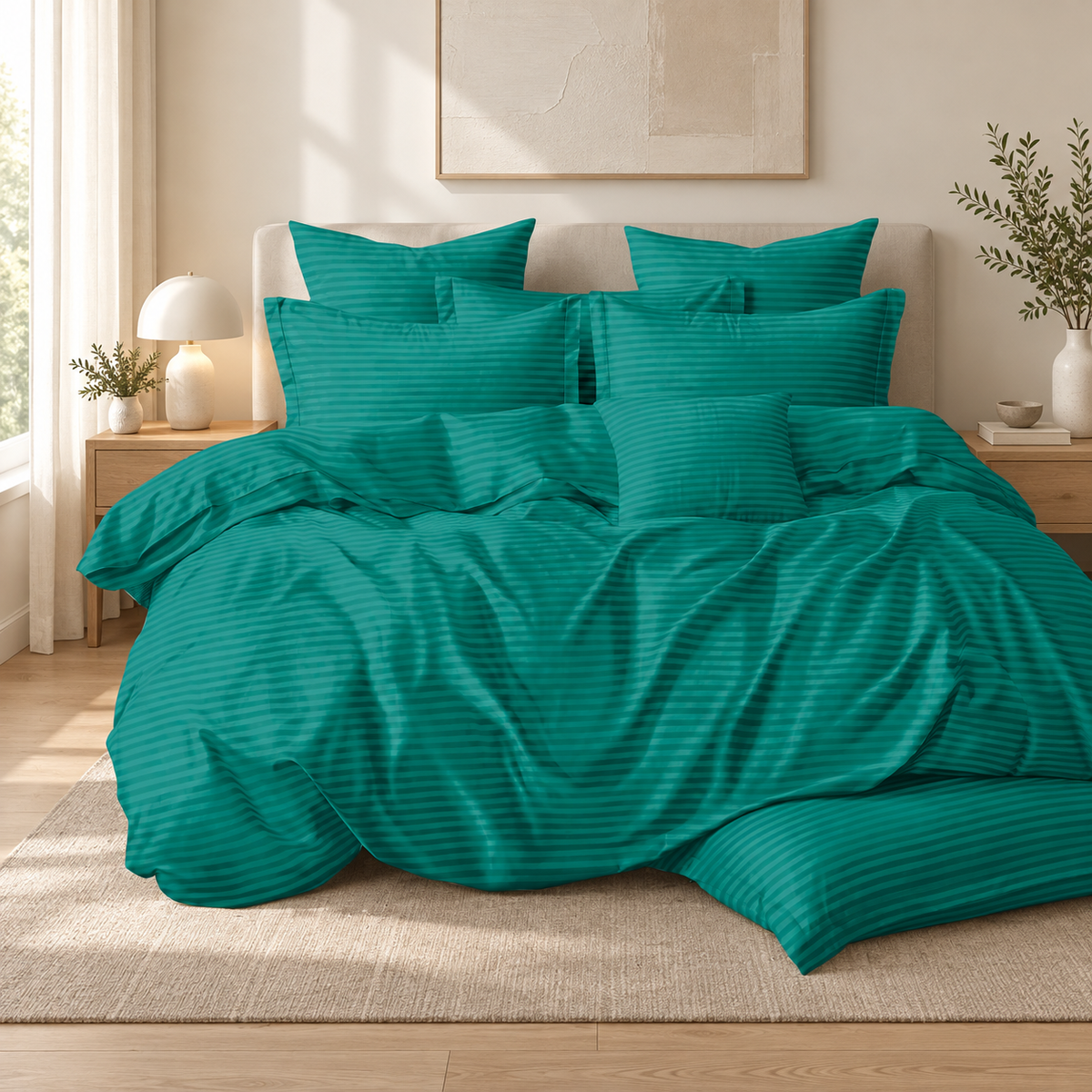 Lenjerie de pat damasc, 6 piese, 2 persoane, verde jad