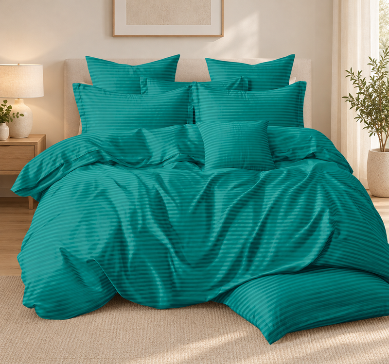 Lenjerie de pat damasc, 6 piese, 2 persoane, verde turcoaz