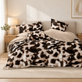 Lenjerie de pat cu elastic, 4 piese, imprimeu leopard, maro și bej