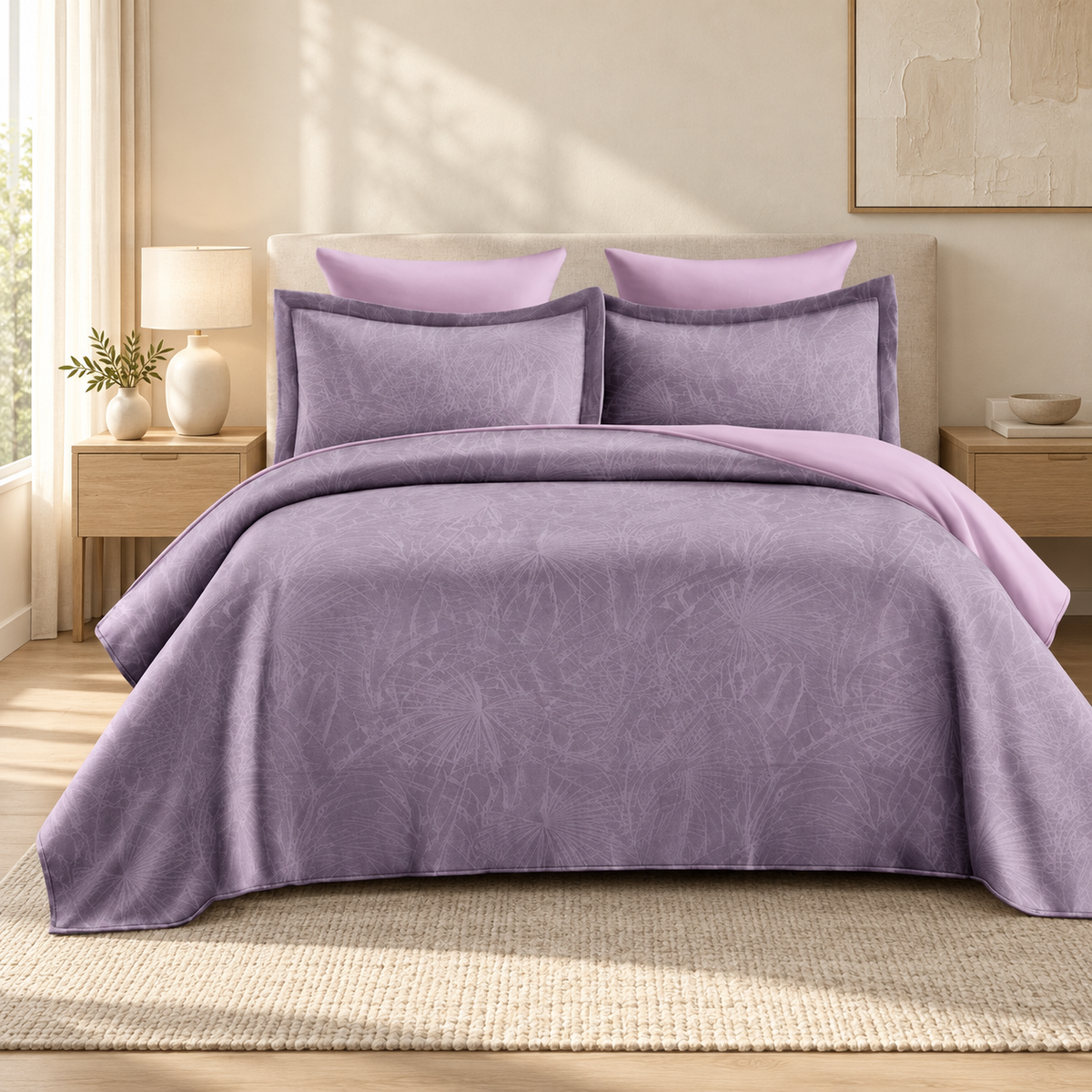 Lenjerie de pat din bumbac, 6 piese, model jacquard discret, lila