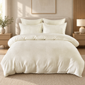 Lenjerie de pat din bumbac, 6 piese, model jacquard discret, crem