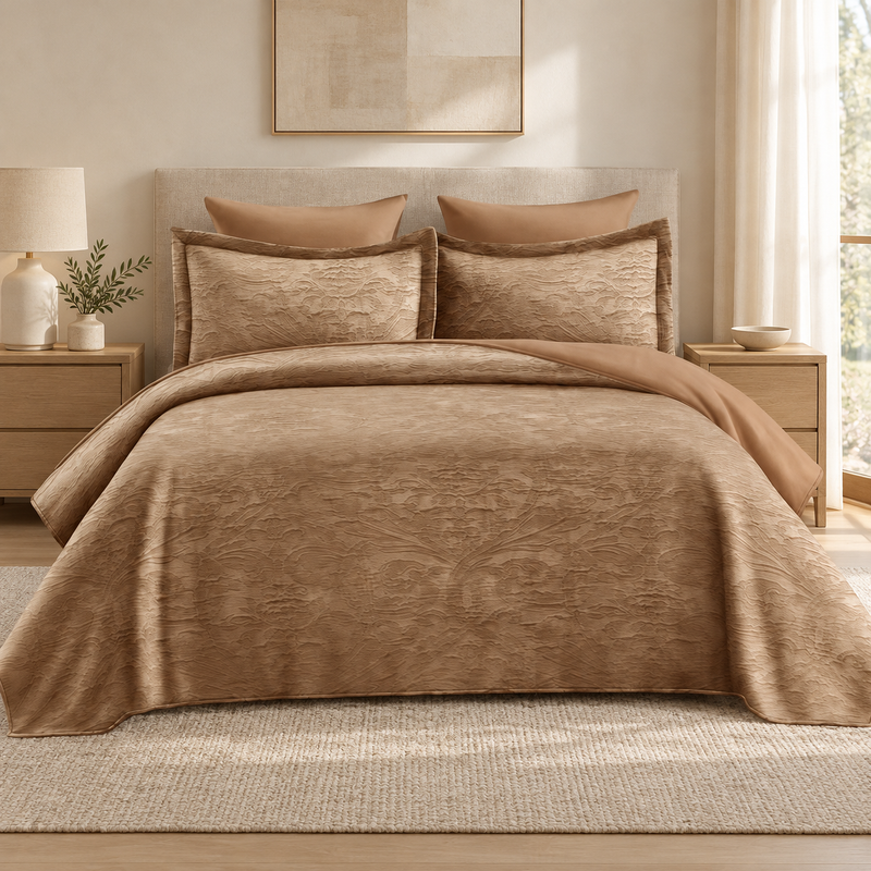 Lenjerie de pat din bumbac, 6 piese, model jacquard discret, caramel