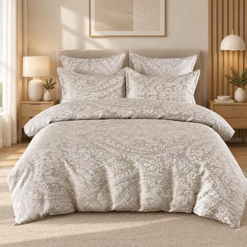 Lenjerie de pat din bumbac, 6 piese, model paisley, bej