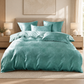 Lenjerie de pat din bumbac, 6 piese, model jacquard discret, verde aqua