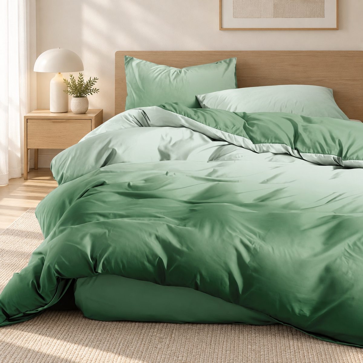 Lenjerie de pat degradé, finet, 6 piese, verde